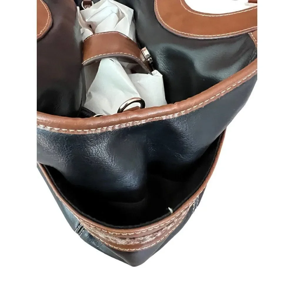 Relic Black Faux Leather Animal Print Circular Snap Tote - Picture 9 of 12